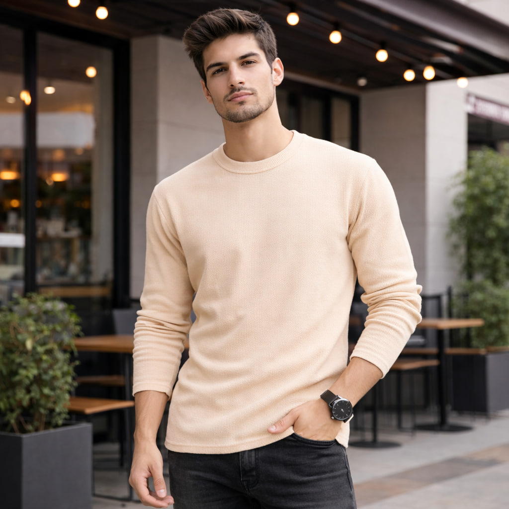 بلوز مردانه آستین بلند کرم مدل Atra